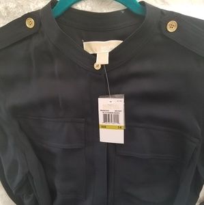 Michael Kors Navy Button Down Shirt Dress w/ Tie